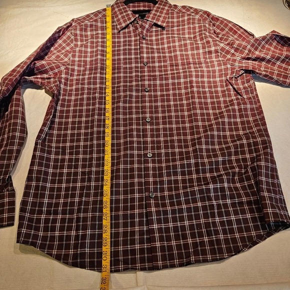 Claiborne Mens Long Sleeve Button Up Plaid Shirt Burgundy White Checkered L - Picture 12 of 12